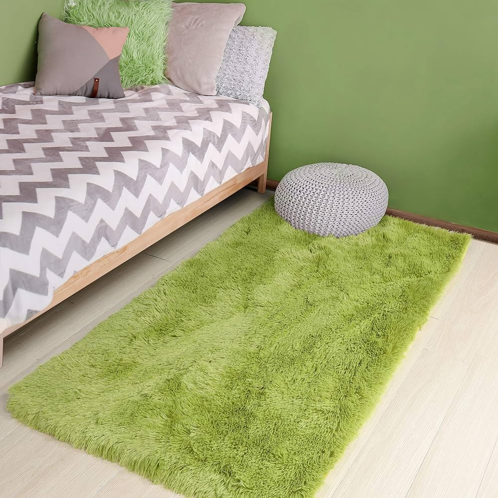 Grass Green Runner Rug for Bedroom,3'X5',Fluffy Shag Rug for Living Room,Bedside Rug for Kids Roo... | Amazon (US)