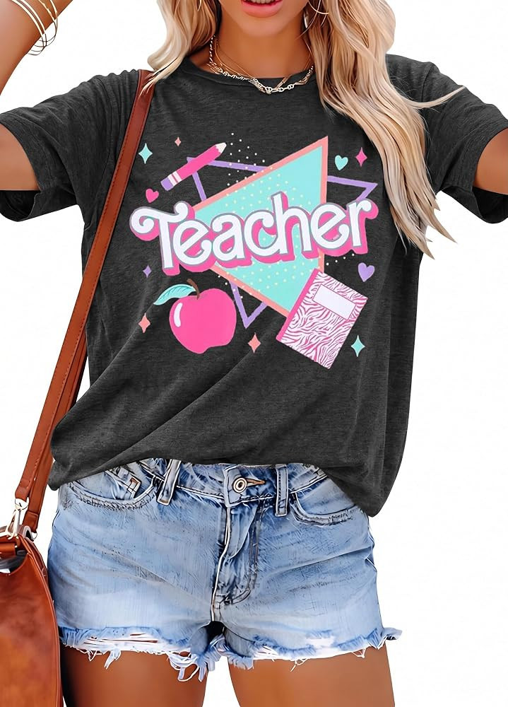 ALLTB Teacher Shirts for Women Vintage 80s 90s Teacher Life Tee Back to School Teacher Gift Casua... | Amazon (US)