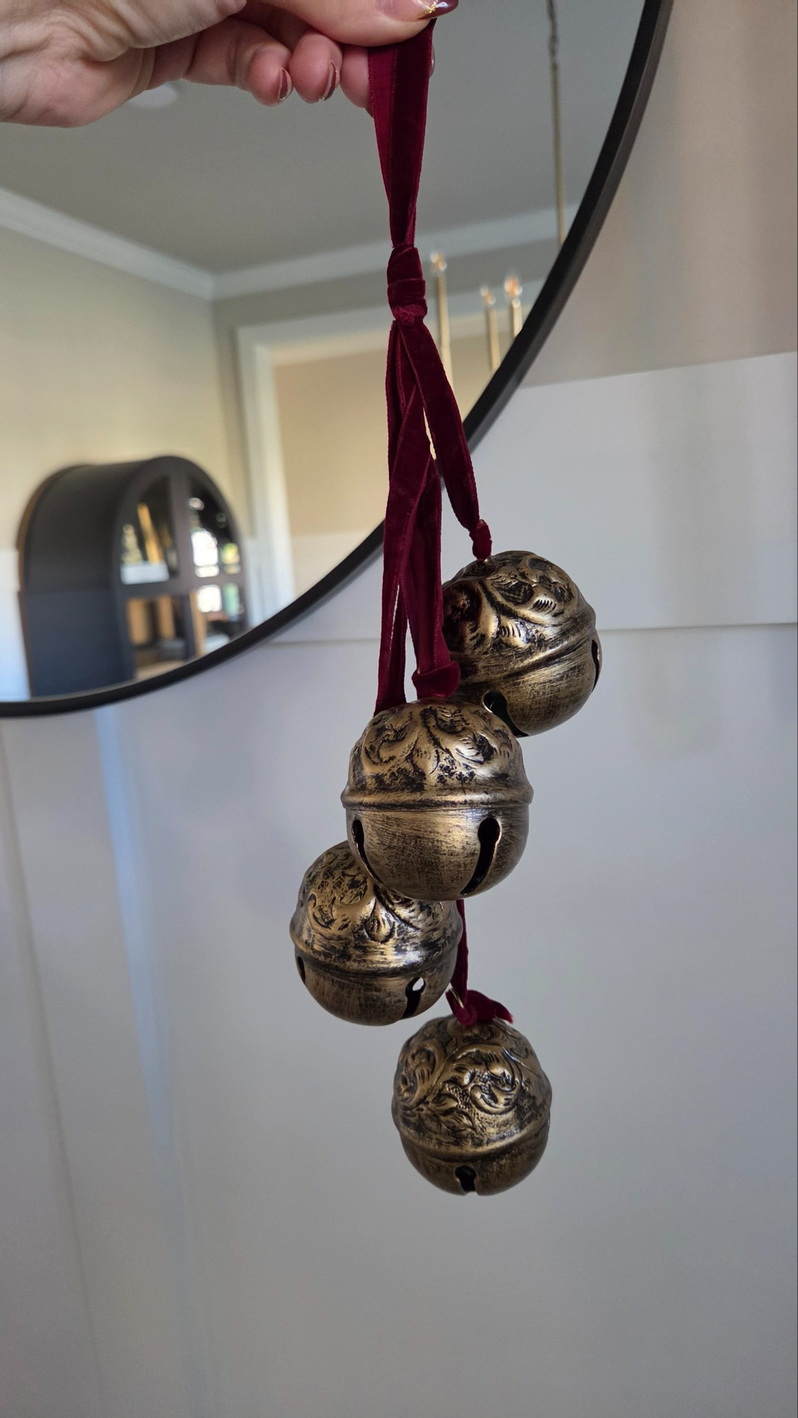 A closer look at the ornate Christmas bells with Velvet ribbon from the new McGee and Co holiday Boutique. Can't wait to style these on my Christmas mantle. #McGeeandCo #Christmas #bells #mantledecor

#LTKSeasonal #LTKHome