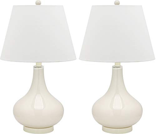 SAFAVIEH Lighting Collection Amy Modern Contemporary White Gourd Glass 24-inch Bedroom Living Room Home Office Desk Nightstand Table Lamp Set of 2 (LED Bulbs Included) | Amazon (US)