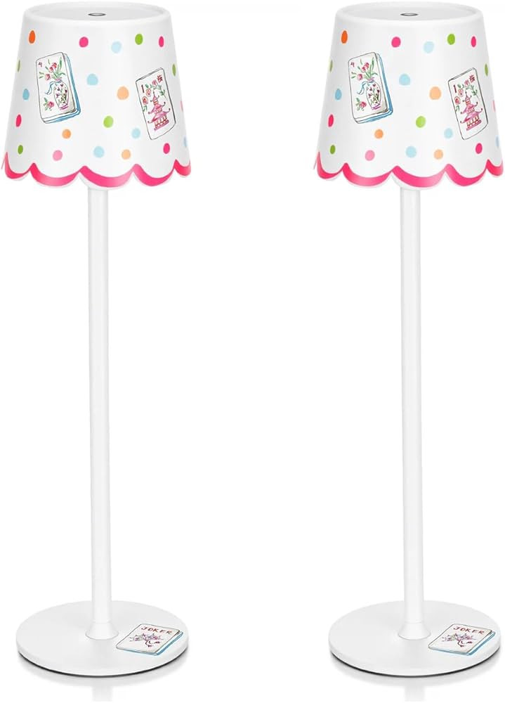 Pickmesh 2 Pack Mahjong Cordless Lamp Scalloped Edge Mahjong Print LED Table Lamp 3 Color Dimmabl... | Amazon (US)