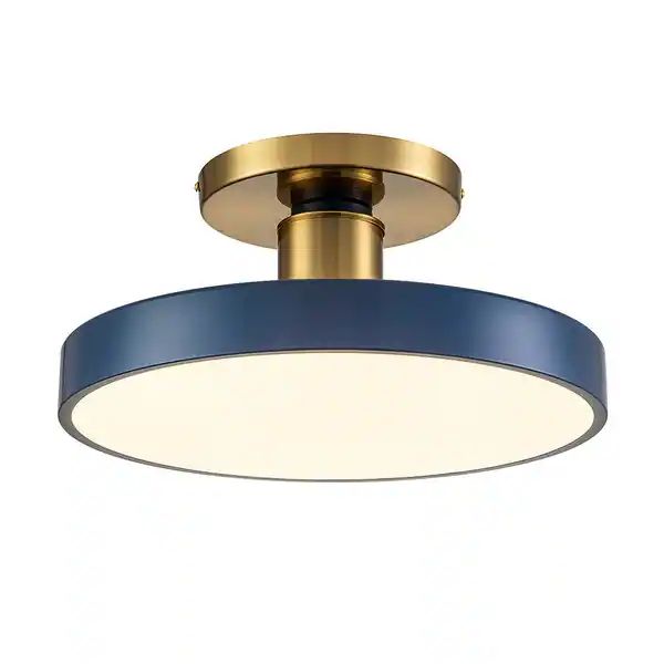 Modern Blue Round LED Semi Flush Ceiling Light - Blue + Brass | Bed Bath & Beyond