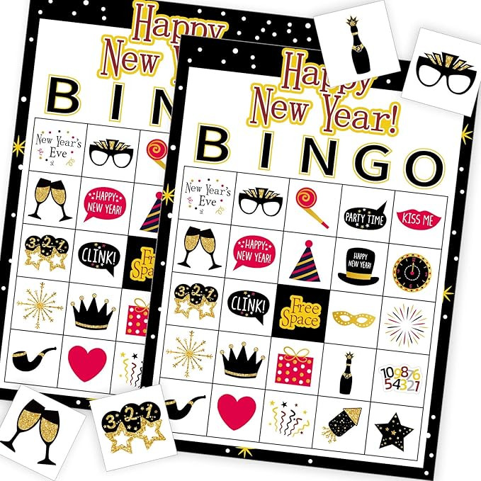 Funnlot New Year Bingo Game Holiday Bingo 24 Players New Year Games for Party New Year Bingo Game... | Amazon (US)