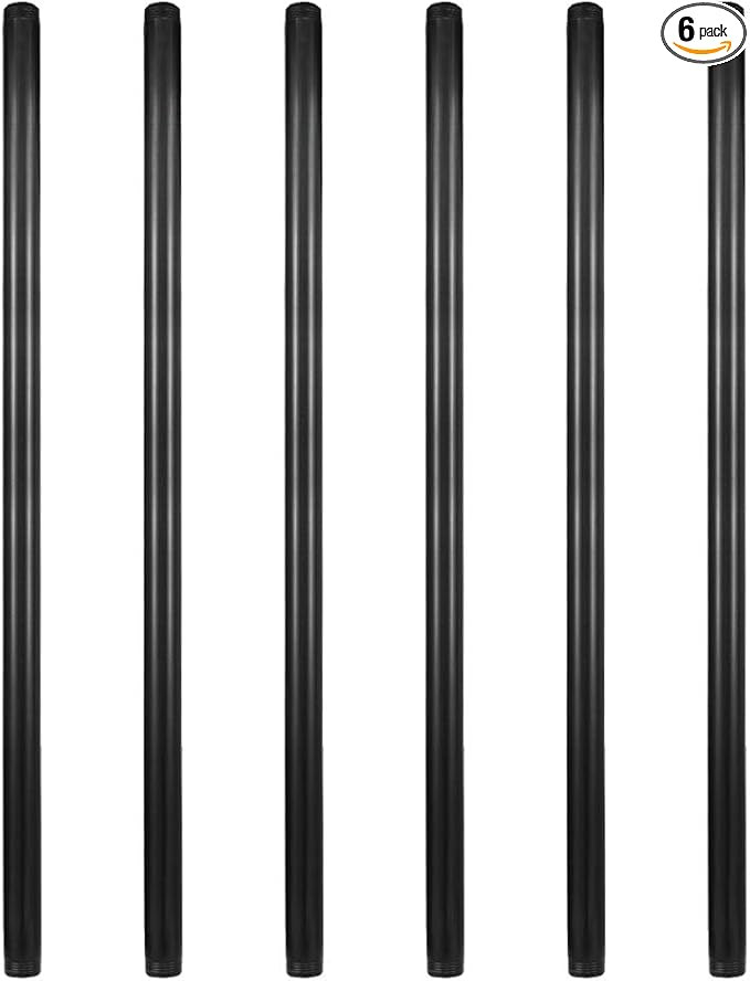 GeilSpace 6 Pack 3/4" × 36" Pre-Cut Black Metal Pipe, Industrial Steel Fits Standard Three Quart... | Amazon (US)