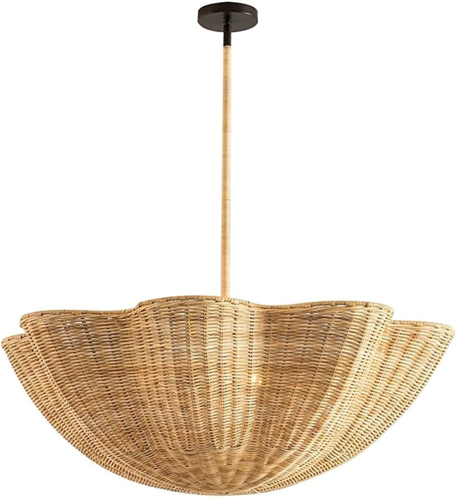 Natural Rattan Woven Chandelier, Handcrafted Scalloped Wicker Pendant Light, Coastal Boho Hanging... | Amazon (US)