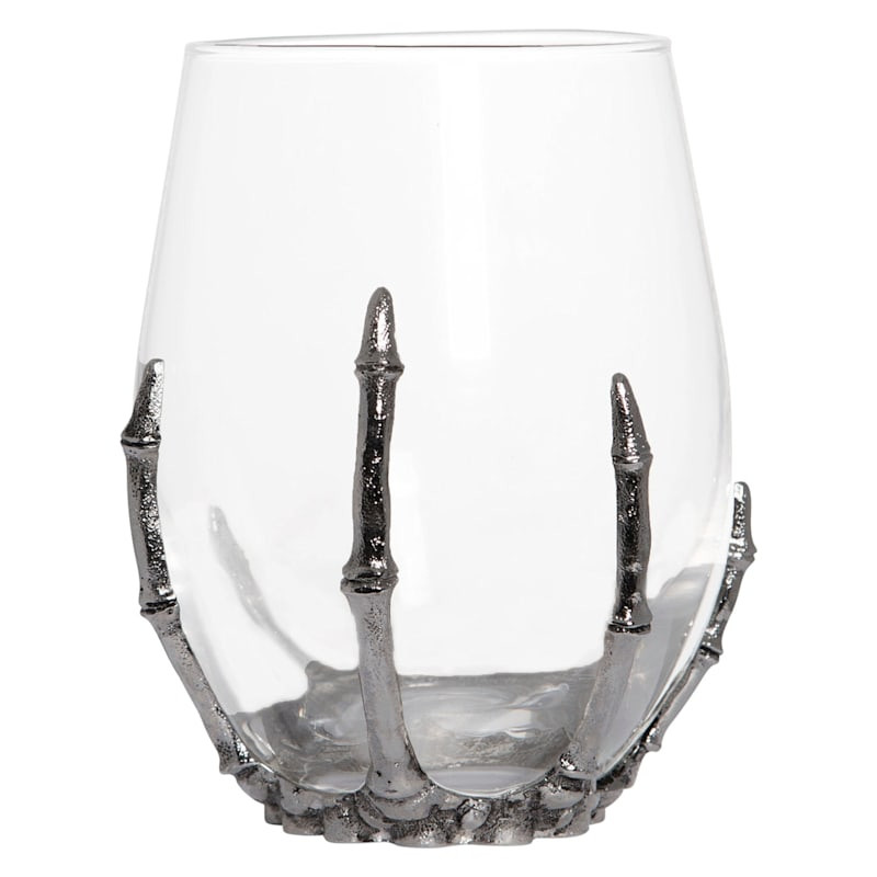 Eerie Estate Silver Skeleton Stemless Wine Glass | At Home
