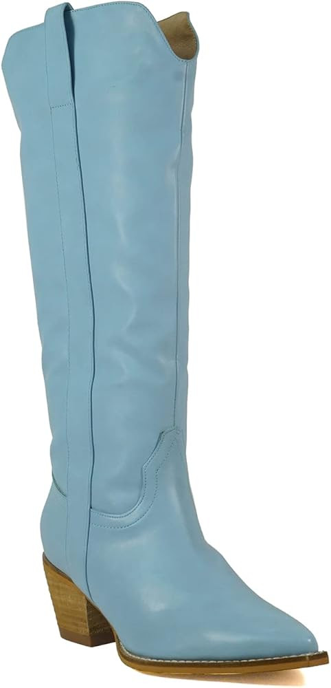 ARiderGirl Stephanie Women's Knee High Western Style Stacked Heel Side Zipper Pull-On Boots | Amazon (US)