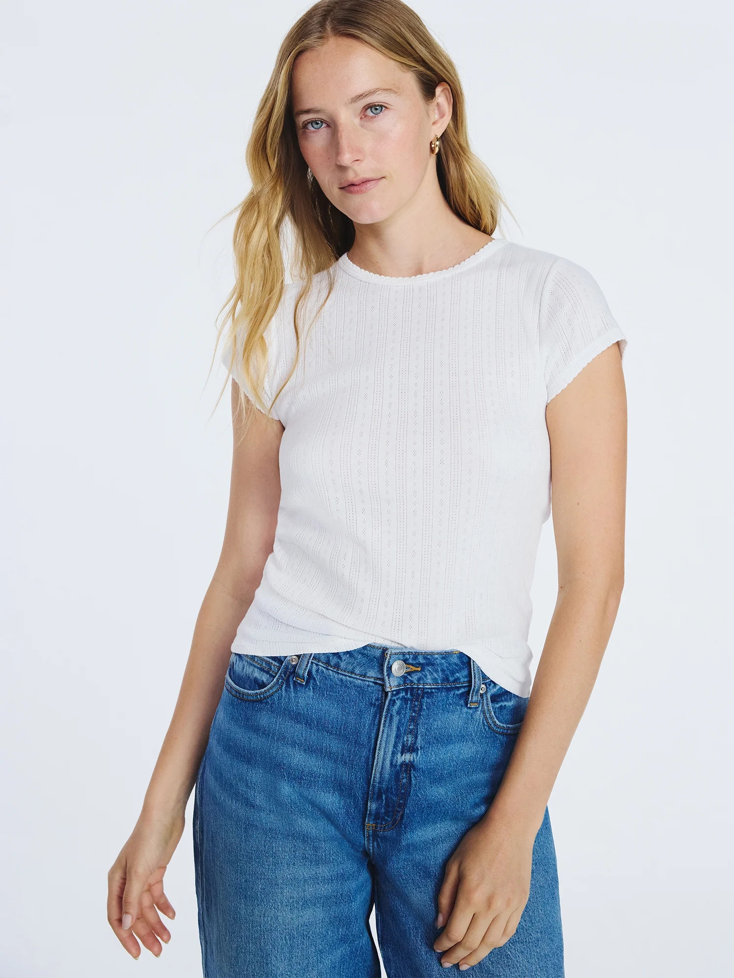 Free Assembly Women's and Women's Plus Pointelle Mini Tee with Short Sleeves, Sizes XS-4X | Walmart (US)