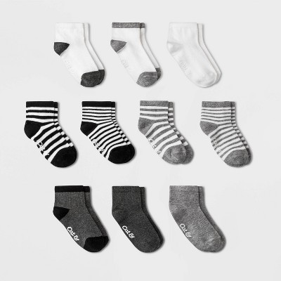 Toddler Boys' 10pk Ankle Socks - Cat & Jack™ Black/Gray 4T-5T: Multi-Stripe Knit, Flat Seams | Target