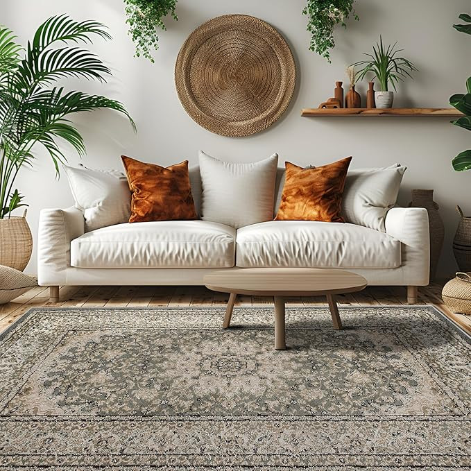 Stain Resistant Washable Area Rug 4x6 Living Room Throw Rugs Soft Faux Wool Non-Shedding Low-Pile... | Amazon (US)