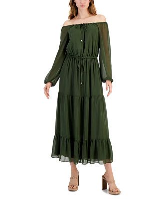 Women's Off-The-Shoulder Tiered Tie-Waist Maxi Dress, Created for Macy's | Macy's