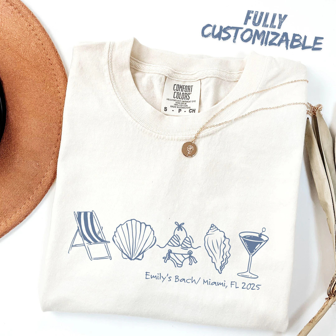 Custom Beach Bachelorette Comfort Colors Shirt, Coastal Bride Trip Tee, Bikini Shell Cocktail Par... | Etsy (US)