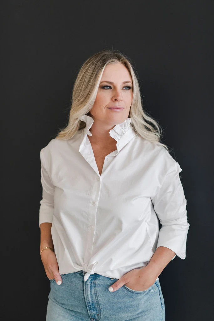 Ruffle Collar Button Down Shirt White | Heidi Houston