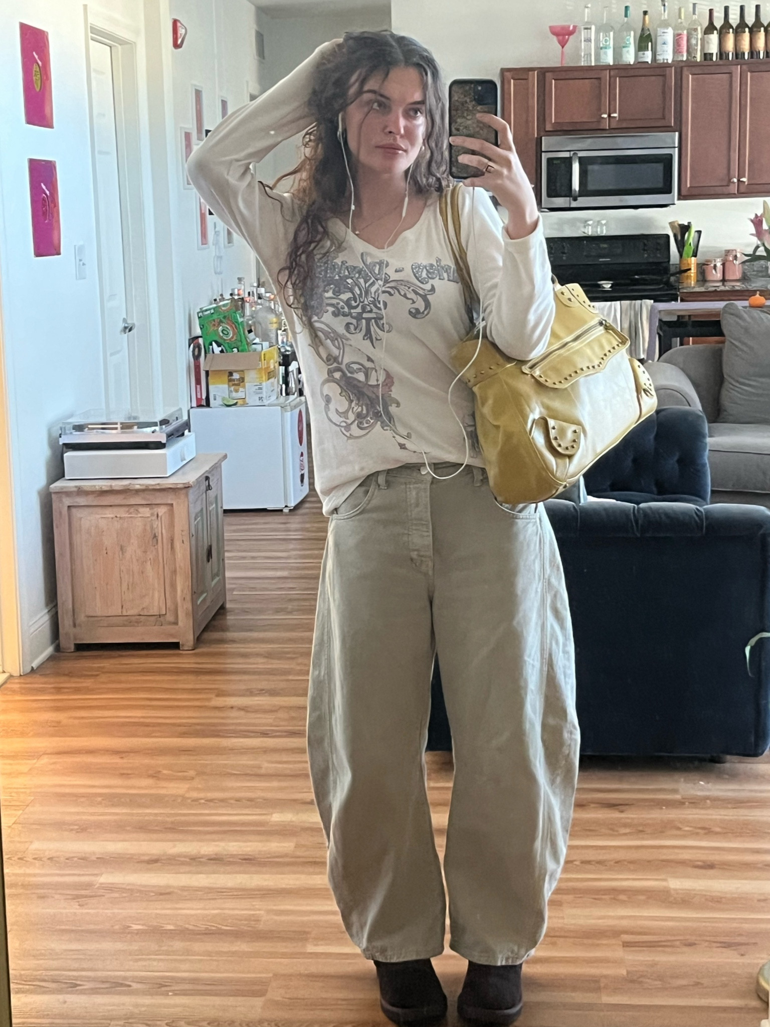 Fall fit for college classes!
Yellow leather studded tote is thrifted!
Free people barrel jeans 
Harley Davidson thermal long sleeve is thrifted 
Ugh x mad happy boots

#LTKItBag #LTKStyleTip #LTKSeasonal