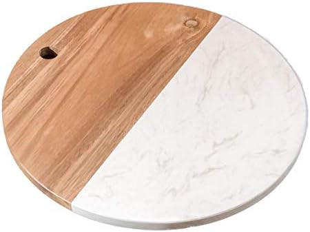 12" Wood and Marble Round Charcuterie Board - Acacia Wood Cheese Board Serving Tray - Charcuterie... | Amazon (US)