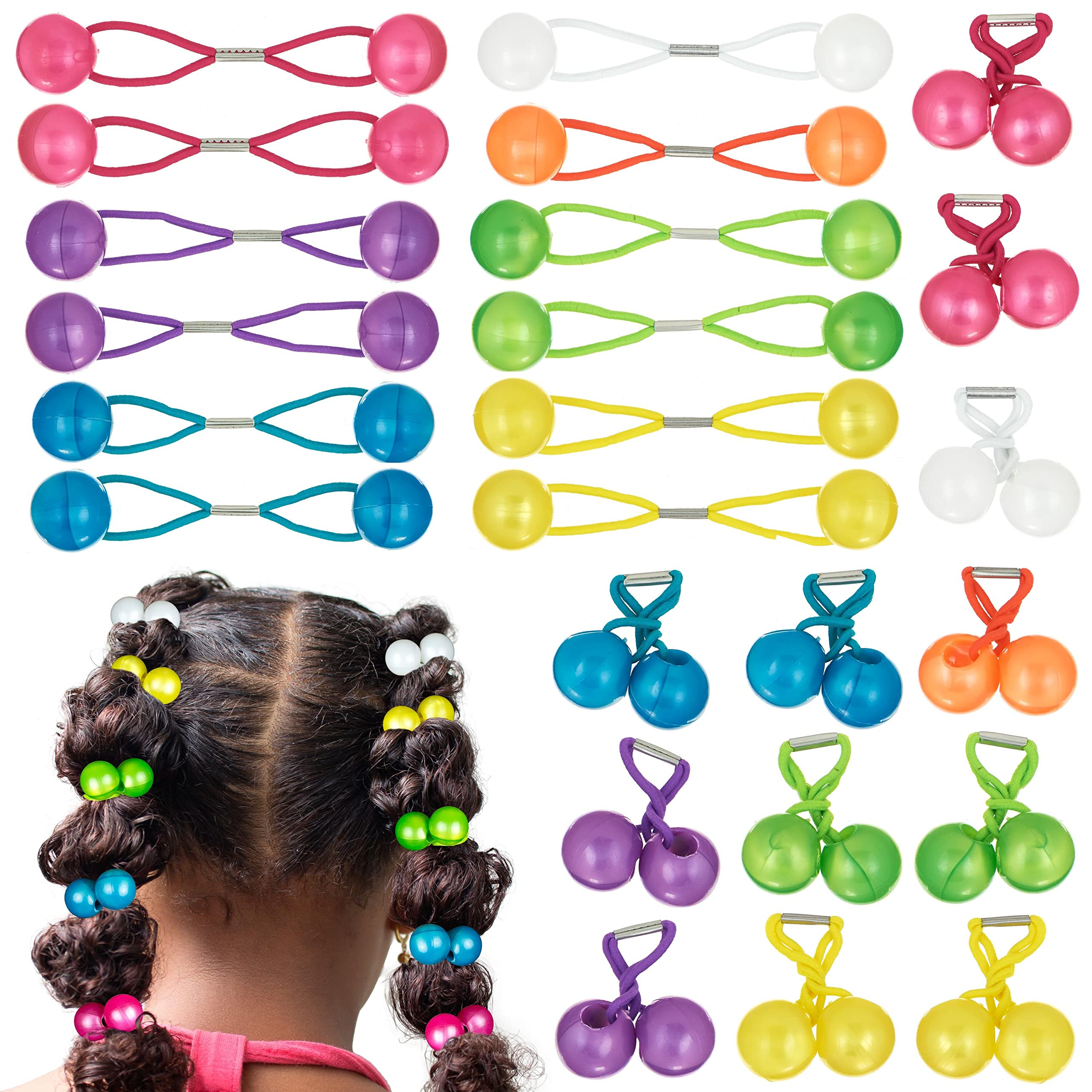 Expressions 24pc Ponytail Ball Hair Elastics Collection,Brightly Colored Marble Finish Twin Bead ... | Amazon (US)