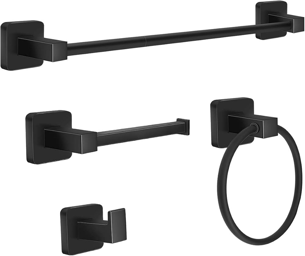 Bathroom Hardware Set 4 Pieces, Matte Black Towel Bar Set, Includes 24In Towel Bar, Towel Ring, R... | Amazon (US)