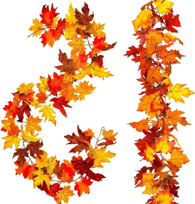 Whaline 2 Pcs Artificial Autumn Maple Leaves Garland, Fall Hanging Plant for Home Garden Wall Doo... | Amazon (UK)