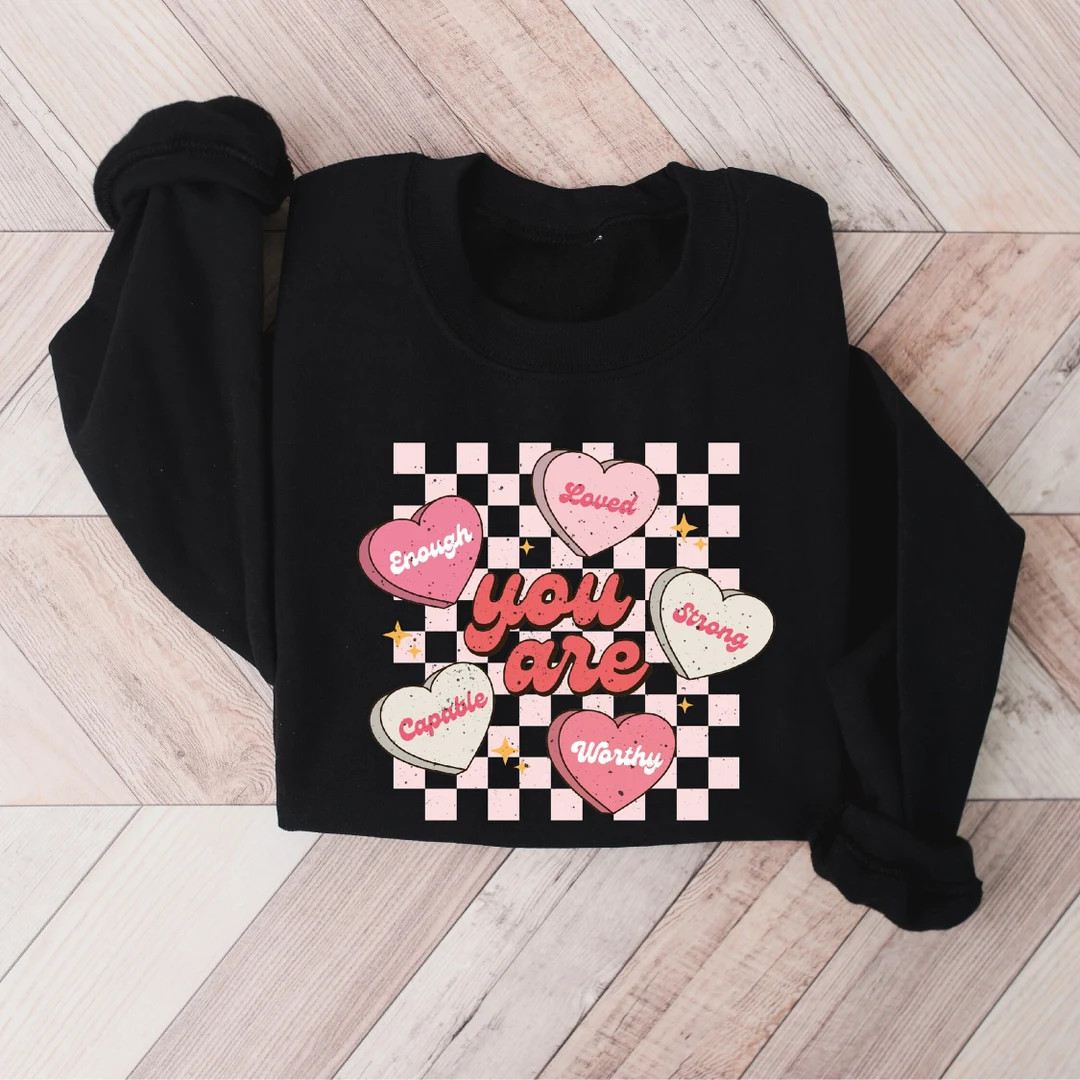Womens Valentines Day Sweatshirt, Cute Valentines Sweatshirt, Teacher Valentine Sweatshirt, Love ... | Etsy (US)