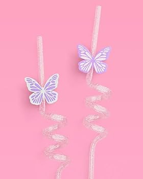 xo, Fetti Purple Butterfly Reusable Glitter Straw Set - 16 pc | Butterfly Bachelorette Decoration... | Amazon (US)