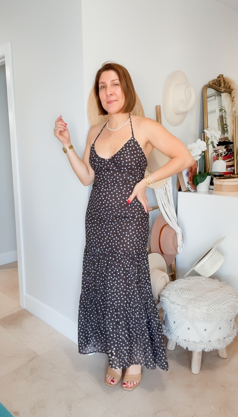 Polka dot fitren dress with flowy bottom from Target