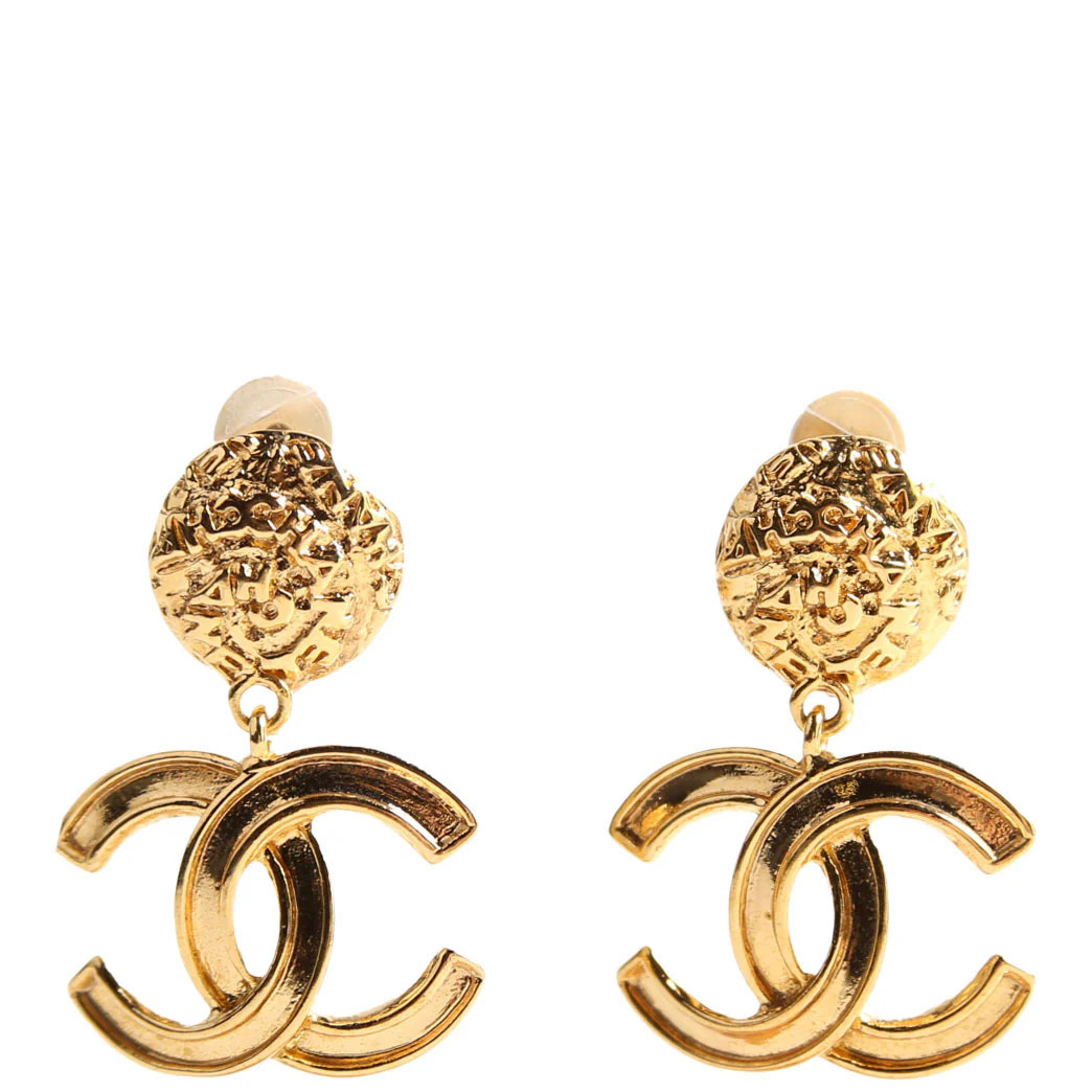 CC Drop Clip-On Vintage Earrings Gold | Keeks Designer Handbags