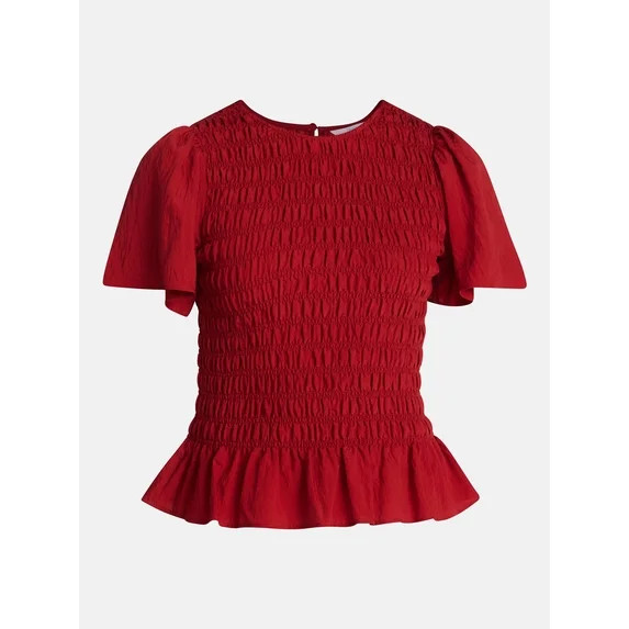 Time and Tru Women's Smocked Top with Short Puff Sleeves, Sizes XS-XXXL | Walmart (US)