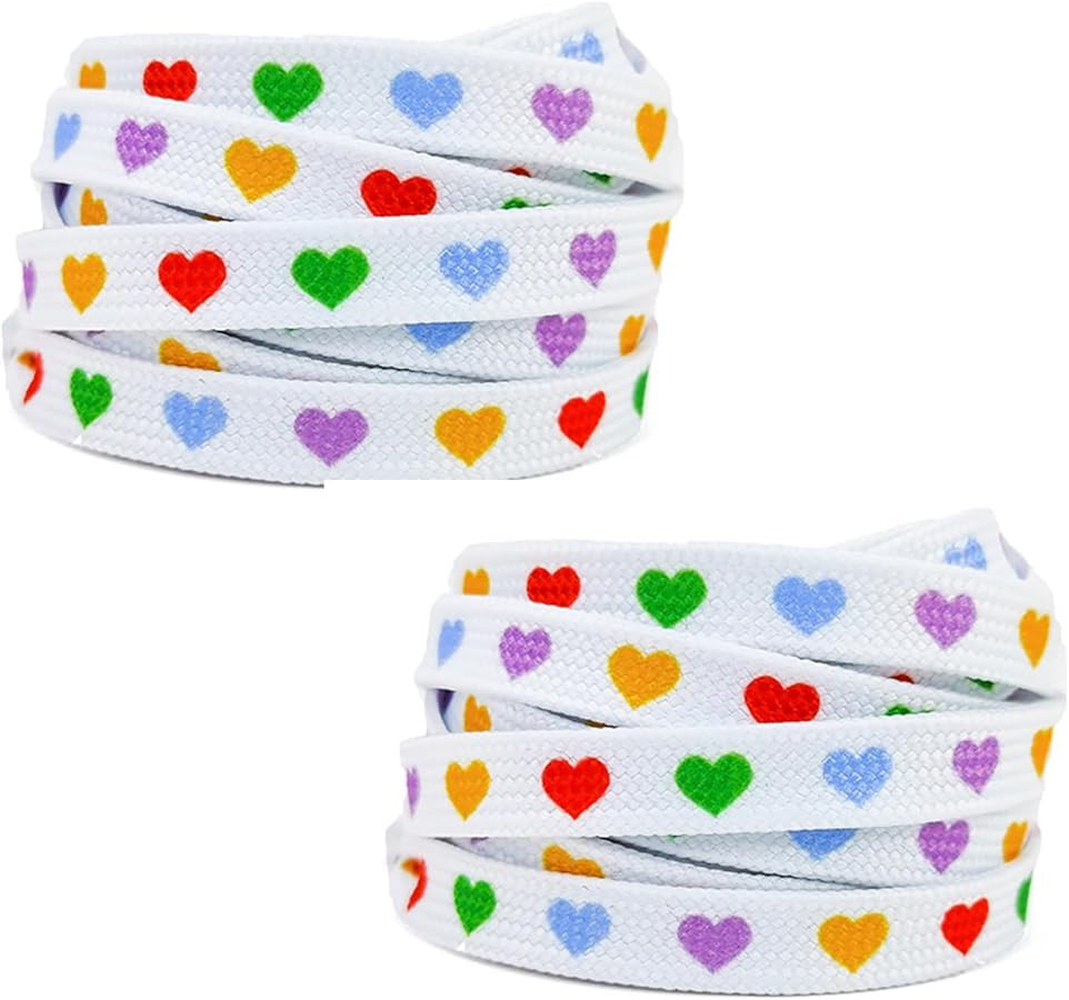 2 Pairs Flat Shoelaces Hearts Printed Shoe Laces Heart Shoe Strings Sneakers Laces Shoe Lace Repl... | Amazon (US)