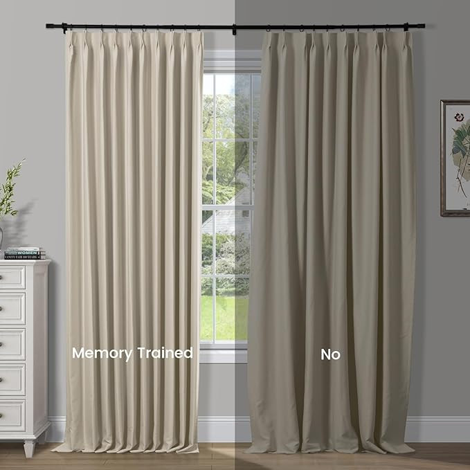 TWOPAGES Beige Pinch Pleated Curtain 63 Inches Long for Small Window, Blackout Thermal Insulated ... | Amazon (US)