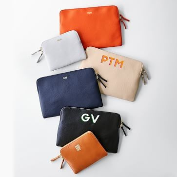 Everyday Italian Leather Zipper Pouch, Shadow Printed | Mark and Graham
