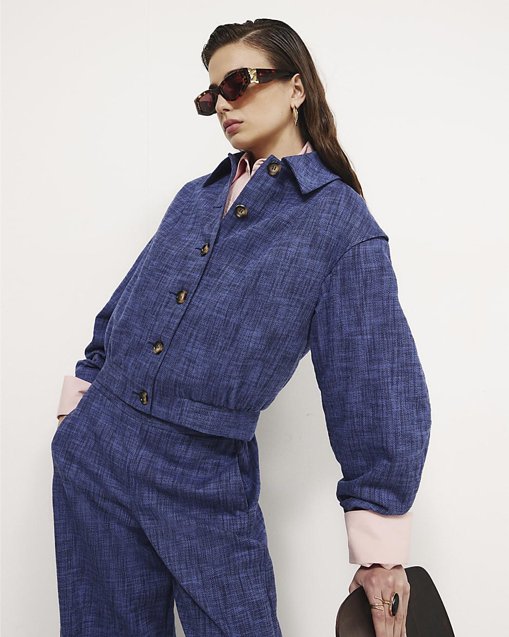 Navy Cotton Tailored Bomber Jacket | River Island UK & IE