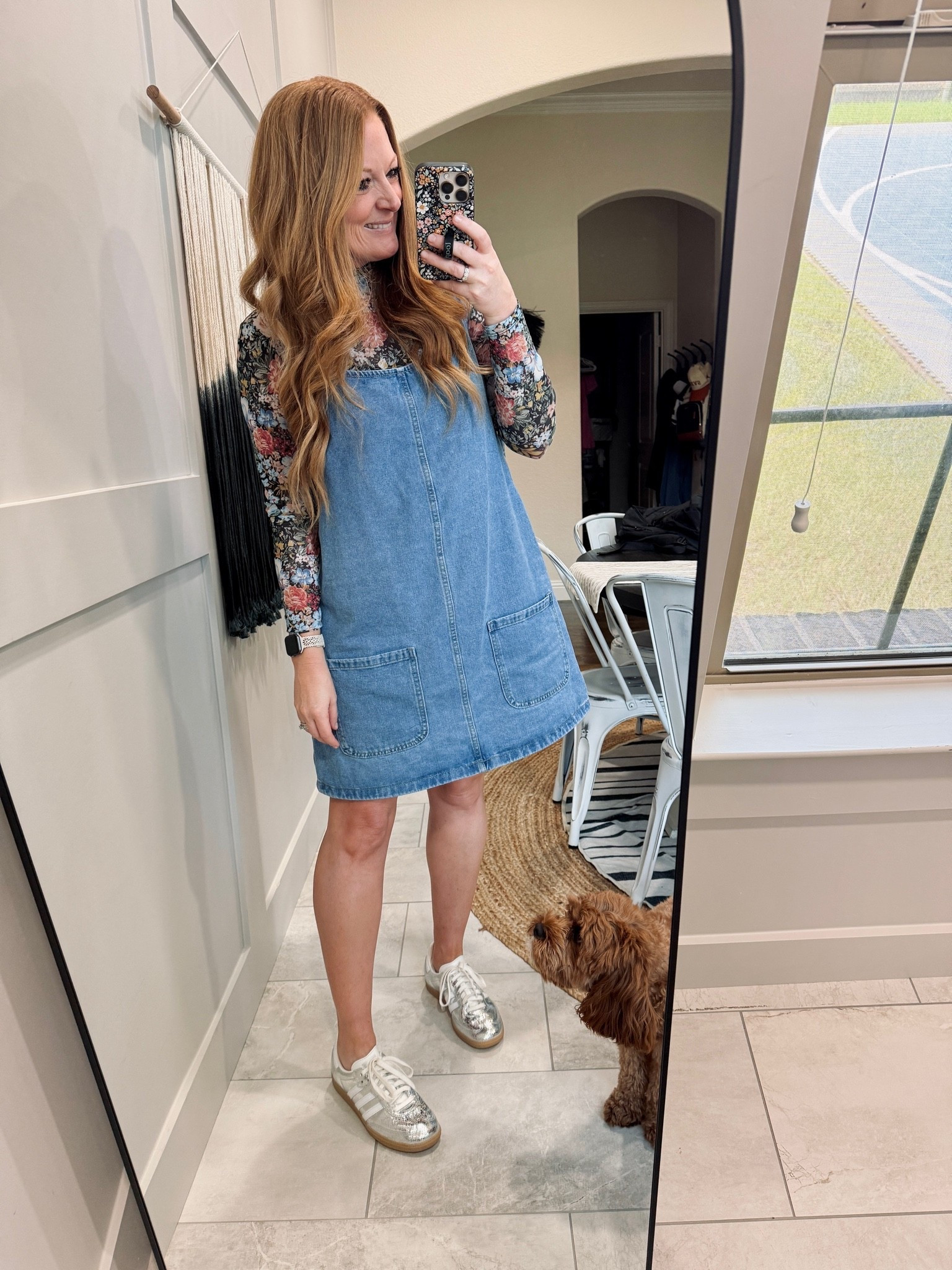 When I want to wear a dress but not be bothered by it, this is what I wear!

Denim jumper from Amazon: normal M
Sheer floral top from Amazon: normal M
Silver adidas: regular size

#LTKmomlife #LTKOver40