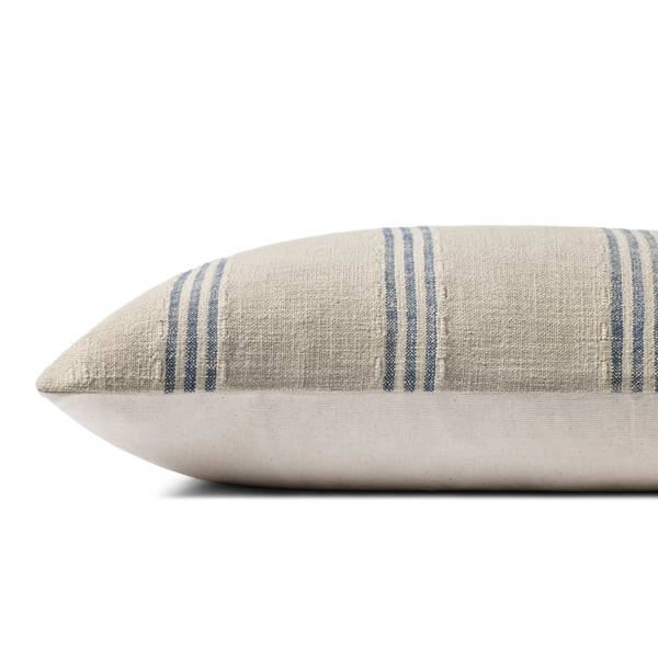 Lincoln Pillow PMH-0077 Natural/Blue Cotton Striped | Rugs Direct