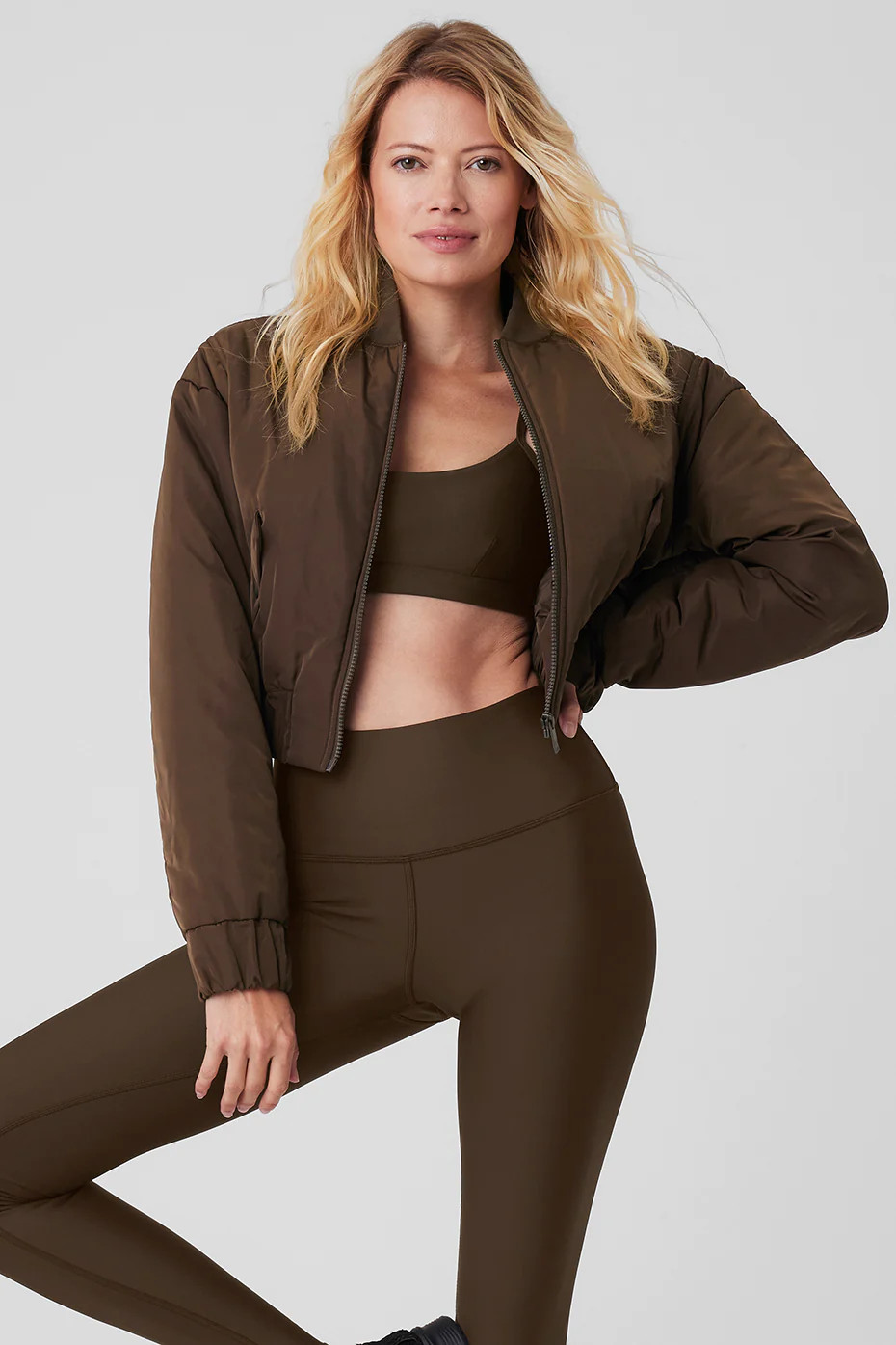 Alo YogaÂ® | Cropped Break Line Bomber Jacket in Espresso Brown, Size: XS | Alo Yoga (US)