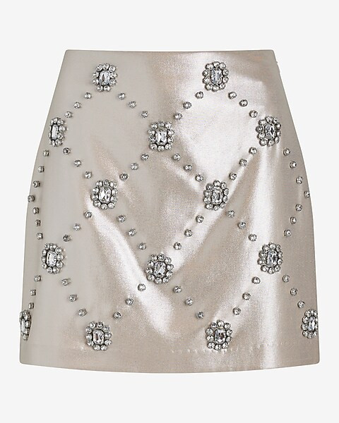 High Waisted Metallic Embellished Mini Skirt | Express