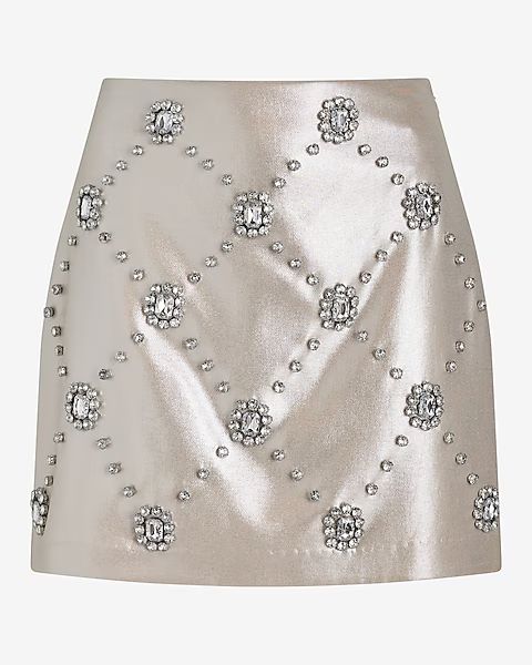 High Waisted Metallic Embellished Mini Skirt | Express