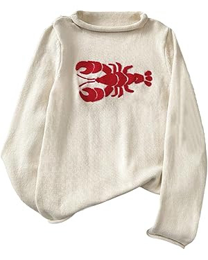 Verdusa Women's Cozy Lobster Sweater Fall Clothes Drop Shoulder Pullover Knit Tops | Amazon (US)