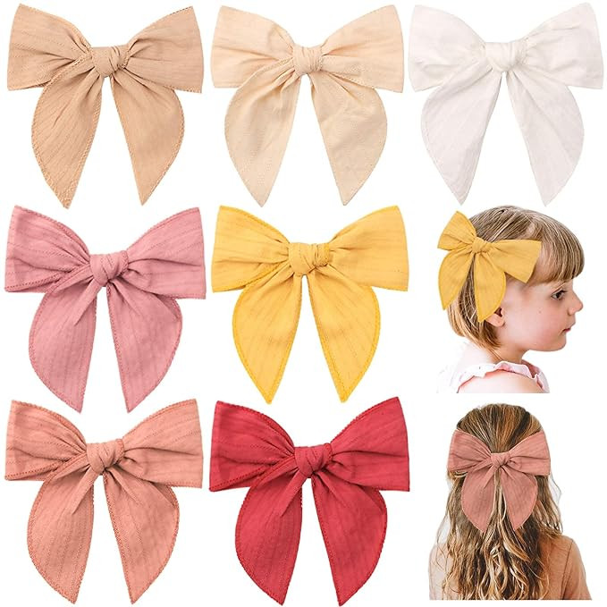 7 Pieces 6 Inch Large Fable Girls Hair Bows Alligator Hair Clips for Girls, TOKUFAGU Neutral Hand... | Amazon (US)