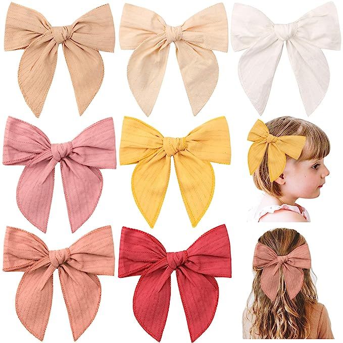 7 Pieces 6 Inch Large Fable Girls Hair Bows Alligator Hair Clips for Girls, TOKUFAGU Neutral Hand... | Amazon (US)
