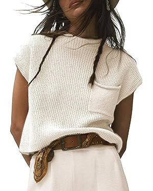 Fiona Jolin Women's Sleeveless Knit Sweater Vest Vintage Cap Sleeve Casual Mock Neck Tank Top wit... | Amazon (US)