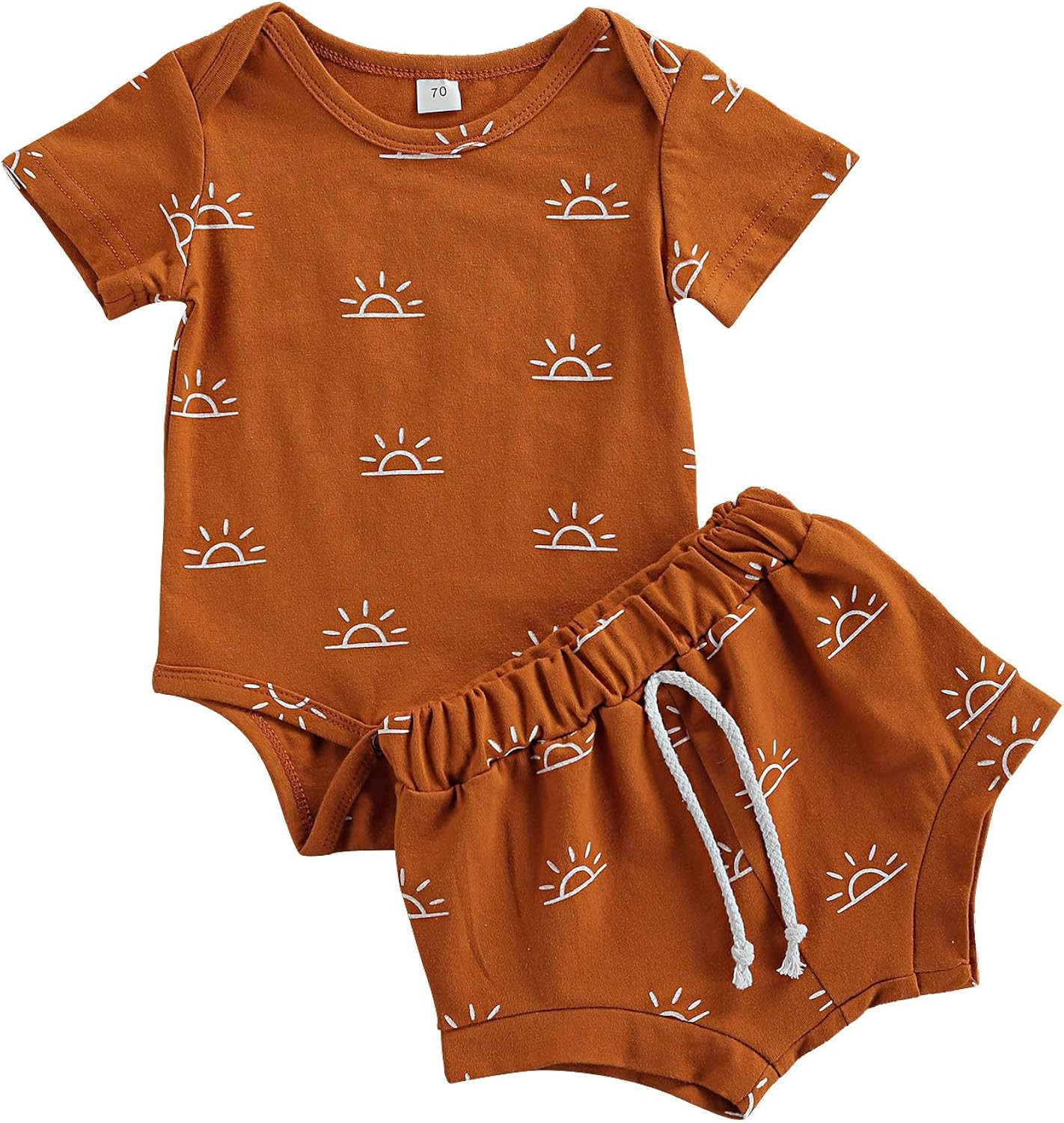 Newborn Baby Boy Girl Summer Outfit Unisex Infant Sunrise Print Clothes Set Short Sleeve Cotton T... | Amazon (US)