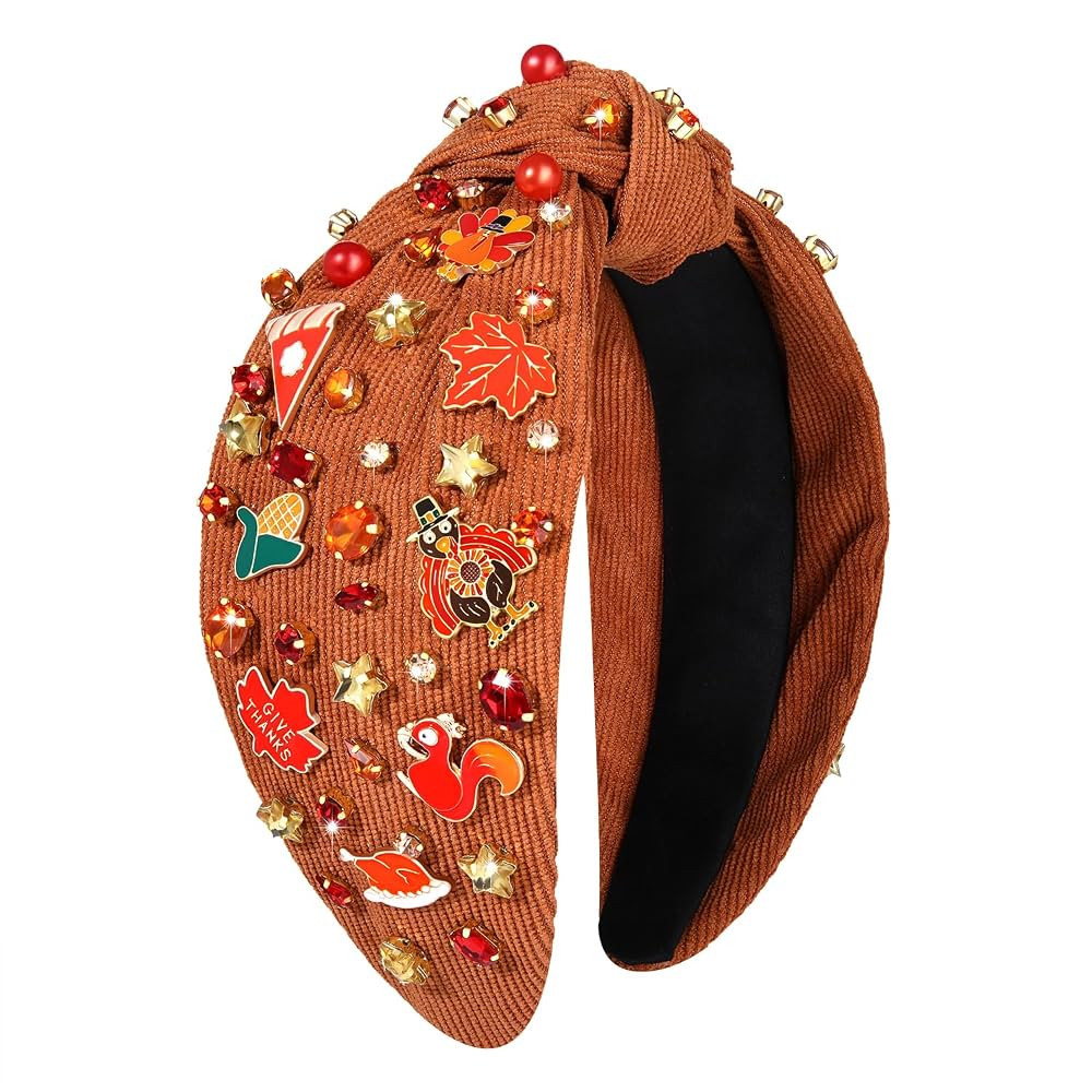 mokkia Thanksgiving Headband Fall Accessories for Women Beaded Turkey Maple Leaf Pumpkin Knotted ... | Amazon (US)