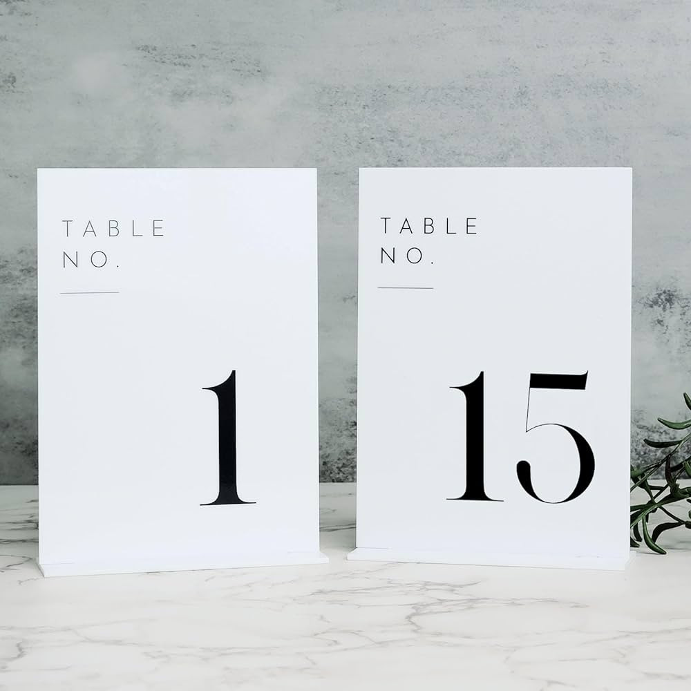 JINMURY Acrylic Wedding Table Numbers 1-15 with Stands, 15 Pack 5"x7" Acrylic Table Number Signs ... | Amazon (US)