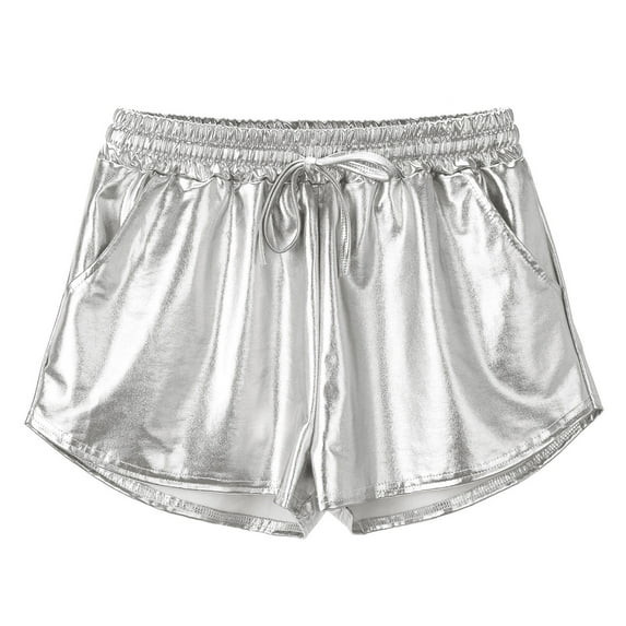 Women's Elastic Waist Metallic Shorts Shiny Pants Summer Sparkly Yoga Hot Shorts Night Club Wear ... | Walmart (US)