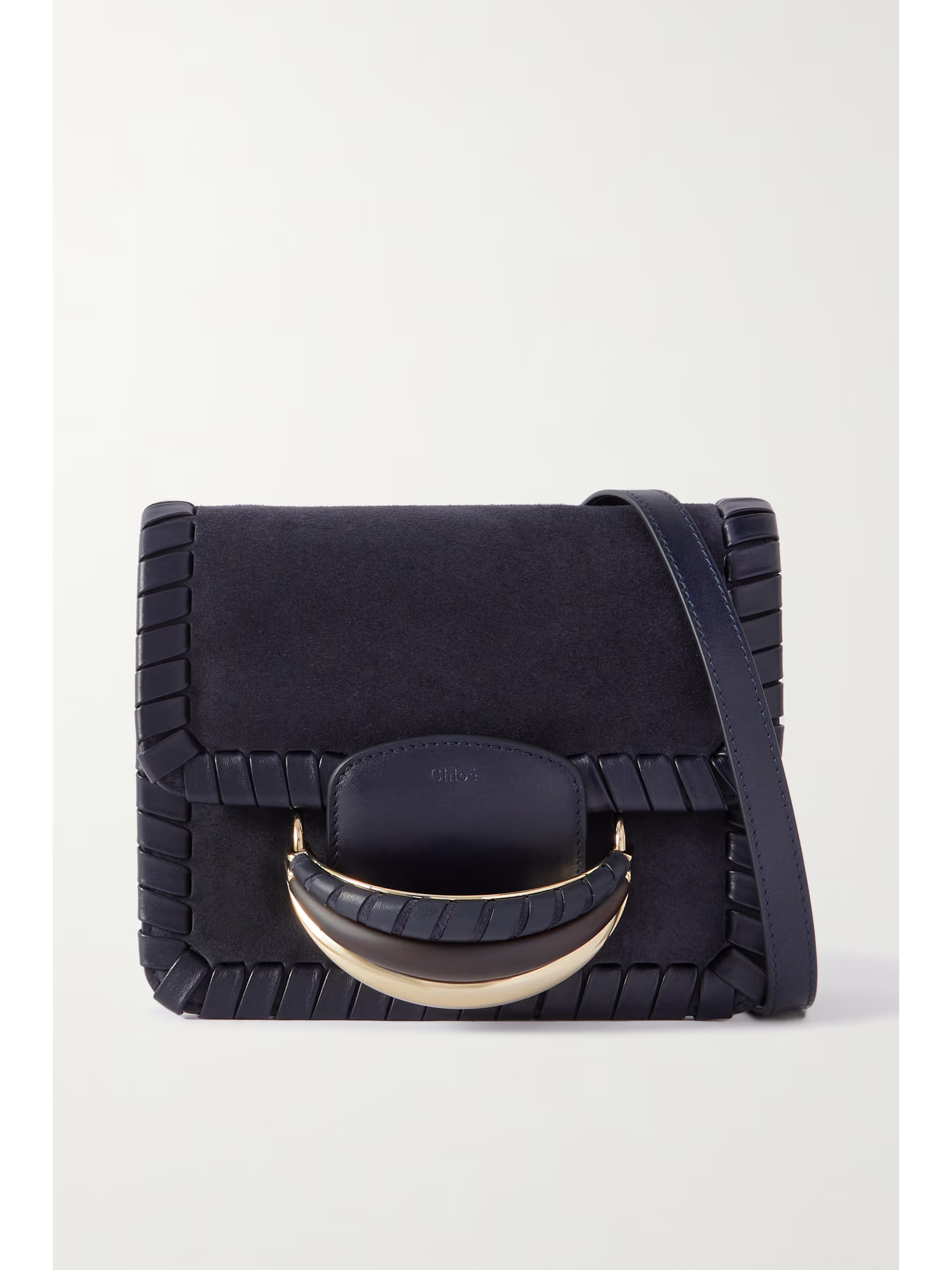 Navy Kattie leather-trimmed suede shoulder bag | CHLOÉ | NET-A-PORTER | NET-A-PORTER (US)