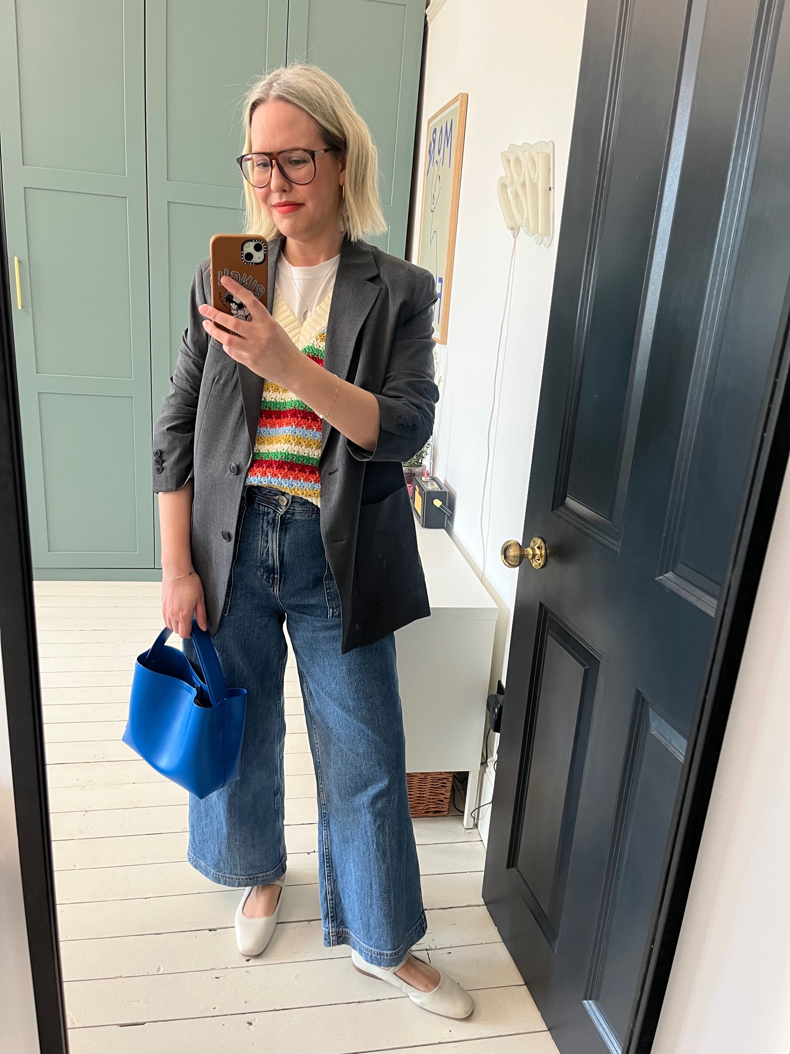 Striped crochet-knit vest, High Waisted Wide Leg Jeans, Mary Jane Leather Pumps, Tailored Blazer Jacket, Boxy cropped t-shirt, Leather Crossbody Bag, Ballerina

#LTKeurope #LTKstyletip #LTKfindsunder100
