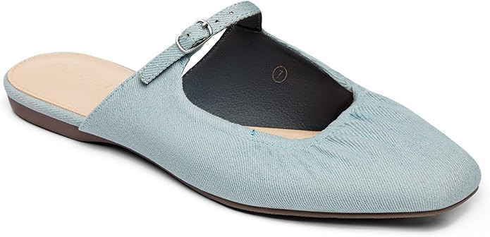 Coutgo Womens Mules Mary Jane Flats Closed Toe Pleated Slip on Shoes Dressy Casual Slides | Amazon (US)