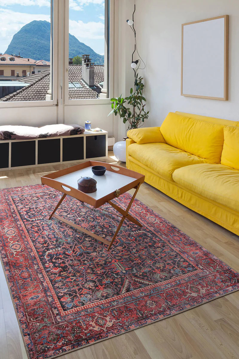 Luna Oriental Floral Red and Blue Rug | Fame Rugs