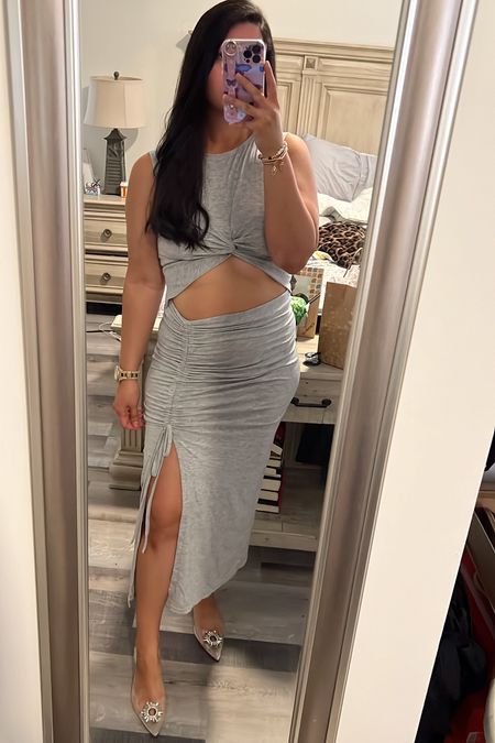 Gray cut out dress! Super pretty and flattering ! Im wearing size L

#LTKMidsize #LTKFindsUnder50 #LTKSaleAlert