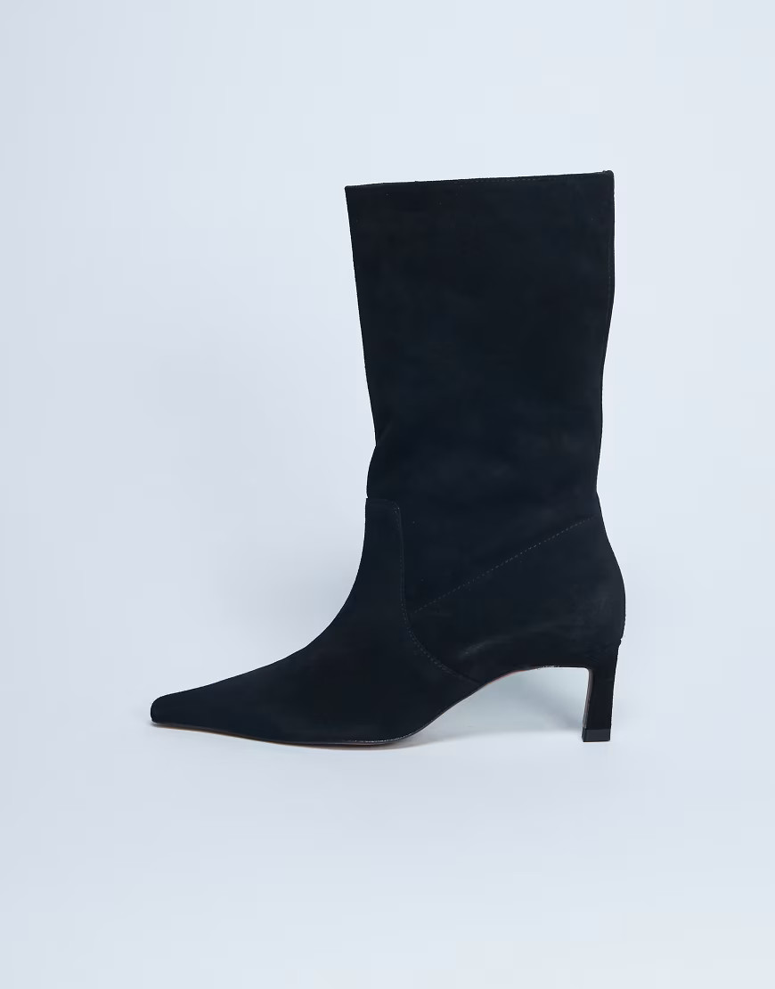 Topshop Tiggy premium suede tube boots in black | ASOS (Global)